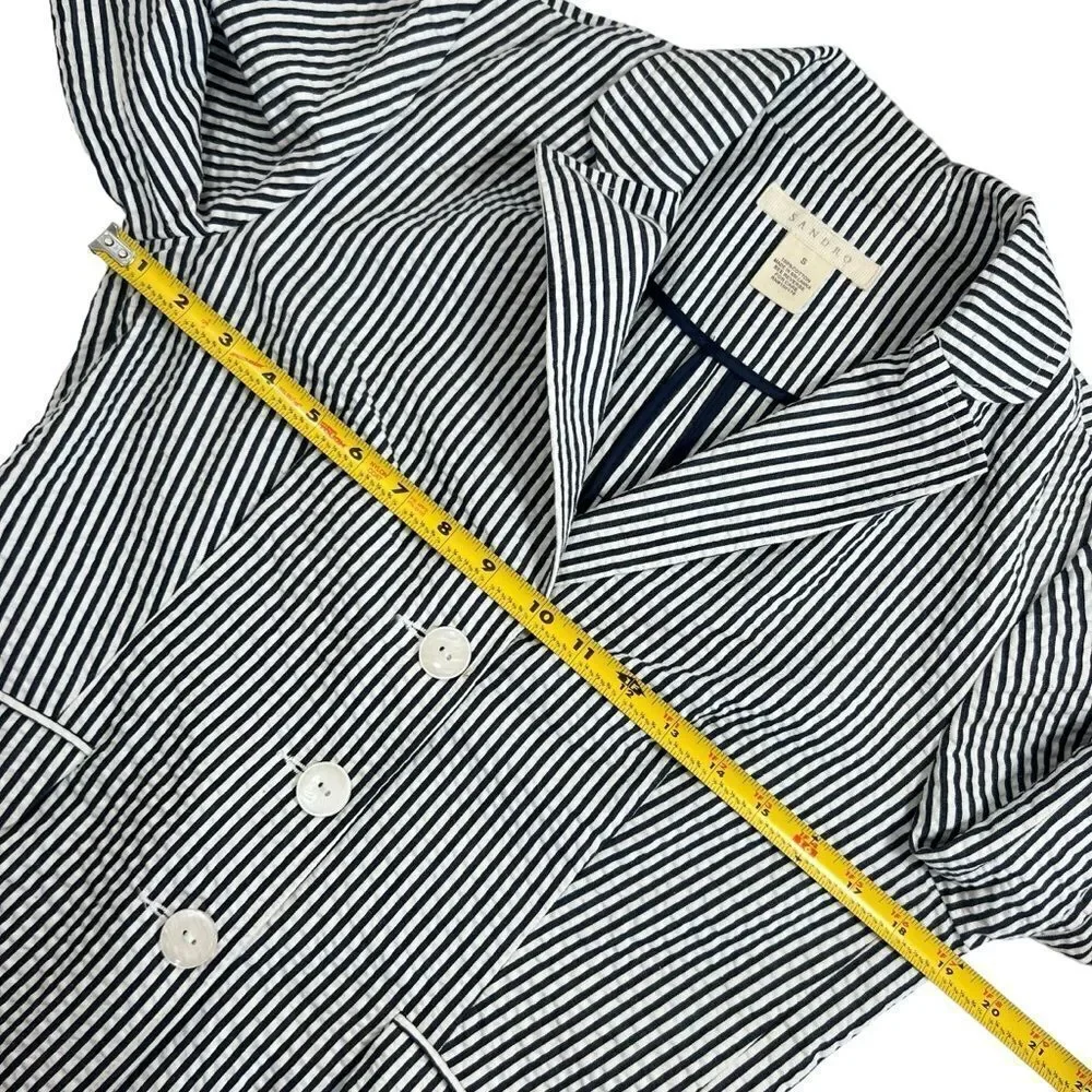 Sandro Seersucker Navy White Cotton Blazer - Picture 5 of 8